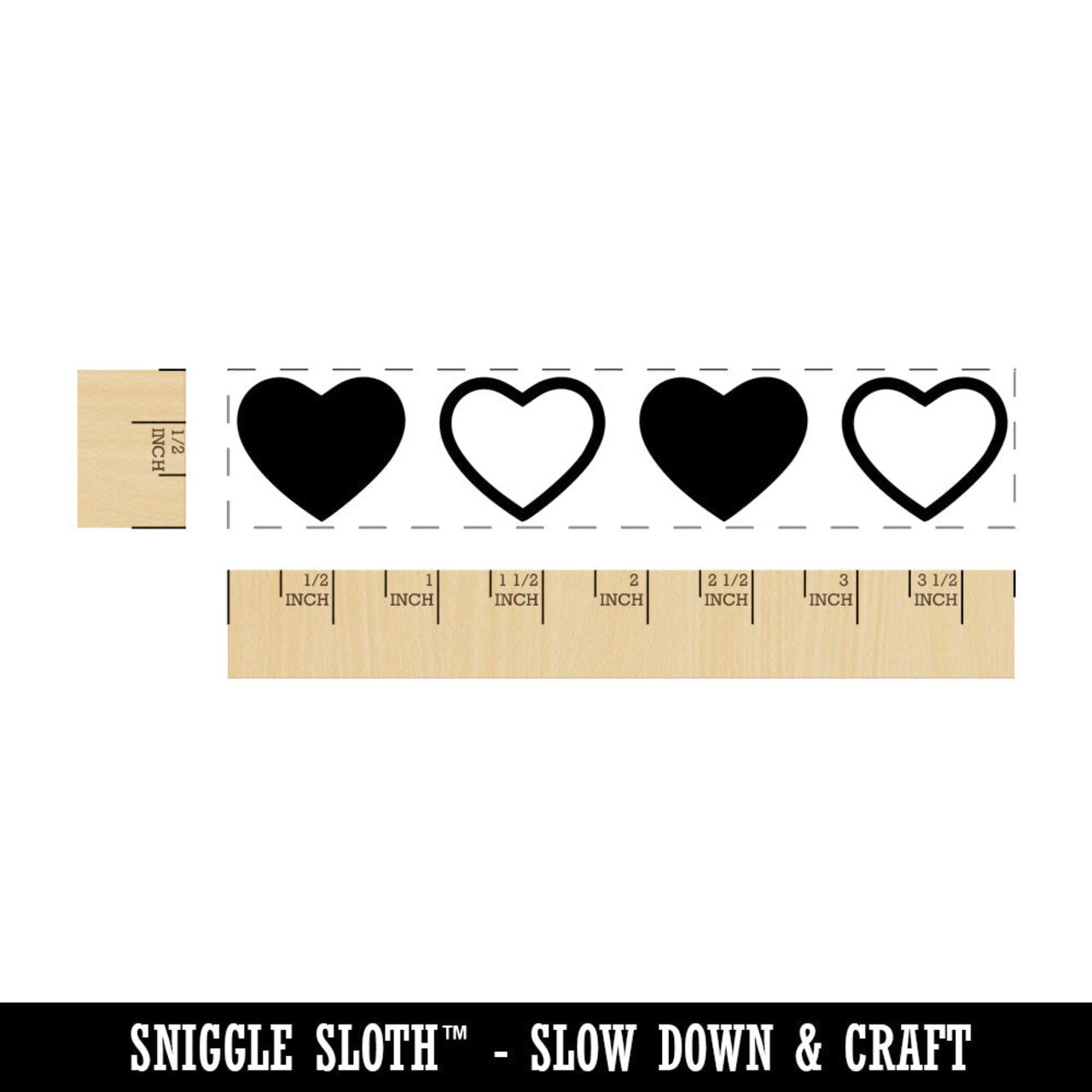 Heart Solid and Outline Border Rectangle Rubber Stamp for Stamping Crafting